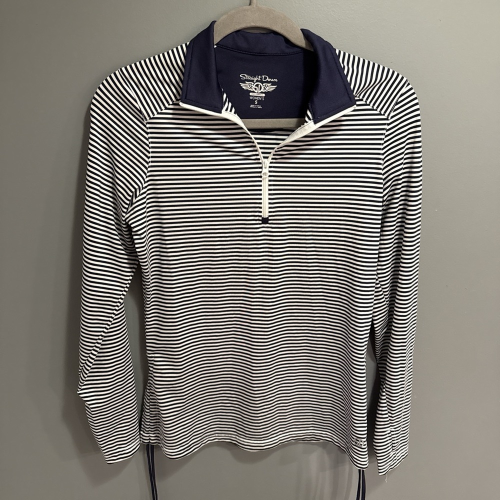 Straight Down Navy and White Striped Pullover